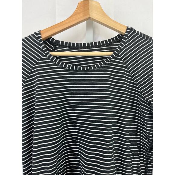 LULULEMON ESTIM 6 8 M Emerald Long Sleeve Modern Stripe Heathered Black White - Picture 3 of 6